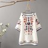 Ethnic Style Cotton and Linen Embroidered T-shirt Women's Round Neck Short-sleeved Casual Retro Hemmed Art Top