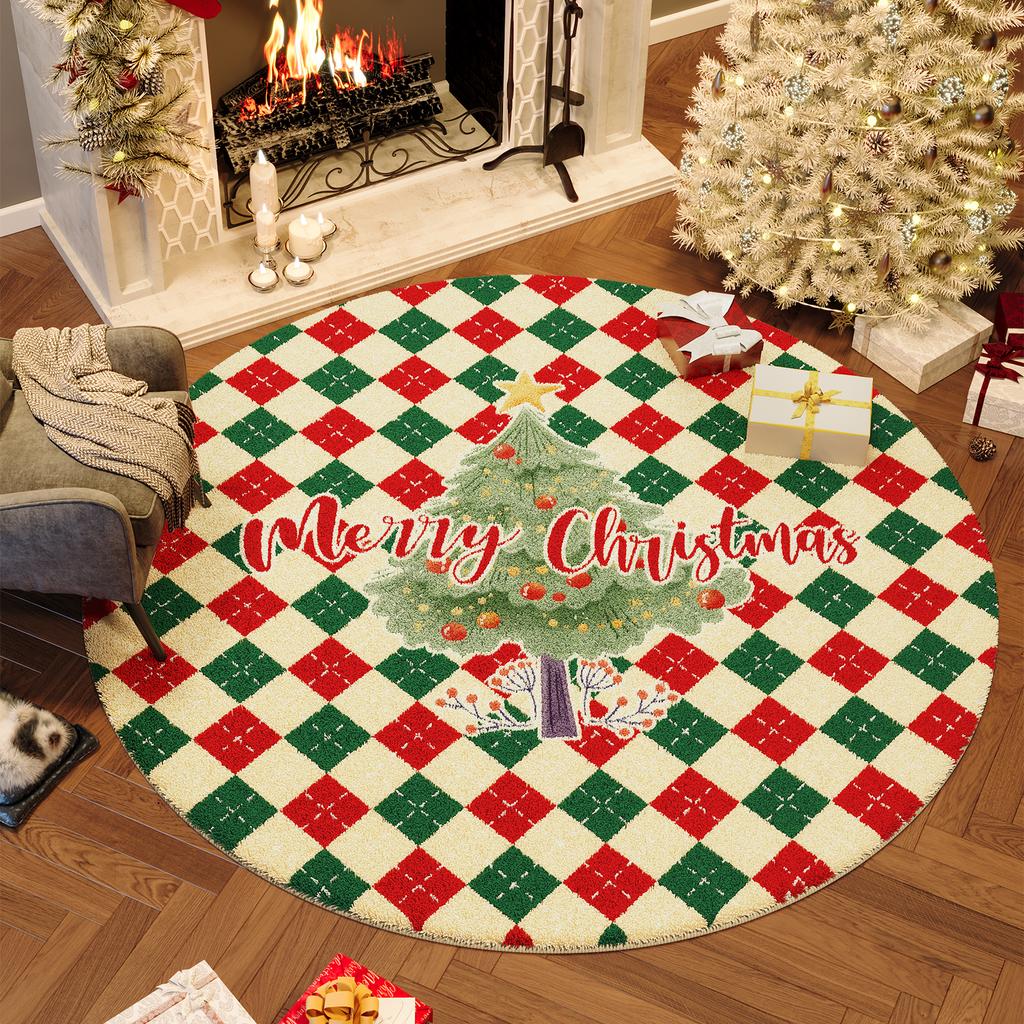 Christmas Bedroom Decor Red Carpet Round Carpets for Living Room Thick Plush Cloakroom Washable Floor Mat Home Fluffy Soft Rug