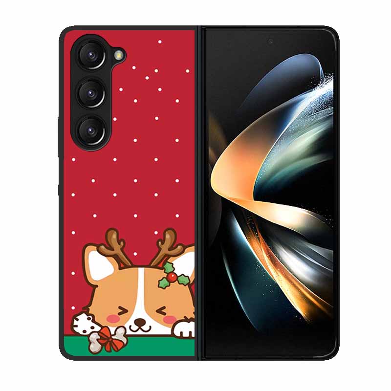 Christmas Case For Samsung Galaxy Z Fold 6 5 4 3 Cover Fold5 Fold4 Lovely Black Hard Plastic PC Cover For Galaxy Z Fold5 5G Case