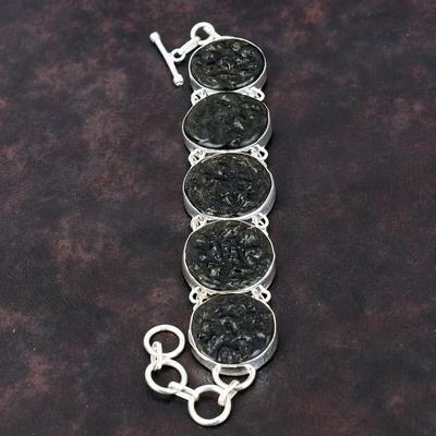 Moldavit-Armband, Edelstein-Schmuck, 925er-Sterlingsilber-Armband, handgefertigtes Armband, verstellbares Kettenarmband, Geschenk für ihn, Geburtsstein-Schmuck