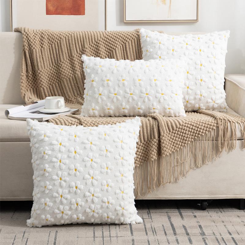 New Quilted Quilted Embroidered Pillow Case Rabbit Fur Sofa Pillow Core-free Bedside Pillow Office Backrest Cushion