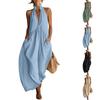 Women V Neck Sleeveless Maxi Dress Loose Fit Backless Casual Sundress with Pockets for Daily Wear Beach Vacation