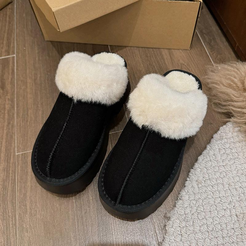 Warm and heightened thick-soled fluffy slippers for women's outer wear 2025 new autumn and winter velvet non-slip cotton slippers thick-soled slippers