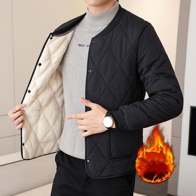 Autumn and Winter Men's Cotton-padded Clothes, Close-fitting Warmth, Casual Stand-up Collar and Velvet Thick Cotton-padded Clothes