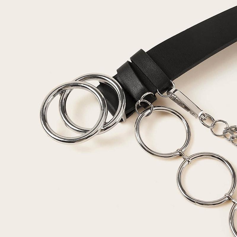 Synthetic Womens Trendy Leather Waist Belt With Alloy Buckle And Double Rings For Fashionable Looks Street