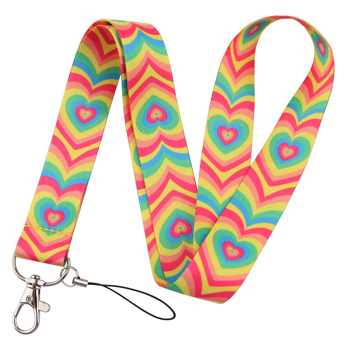 Lanière de cou colorée en forme de cœur pour clé, carte d'identité, téléphone portable, porte-badge, corde suspendue, accessoires pour tour de cou