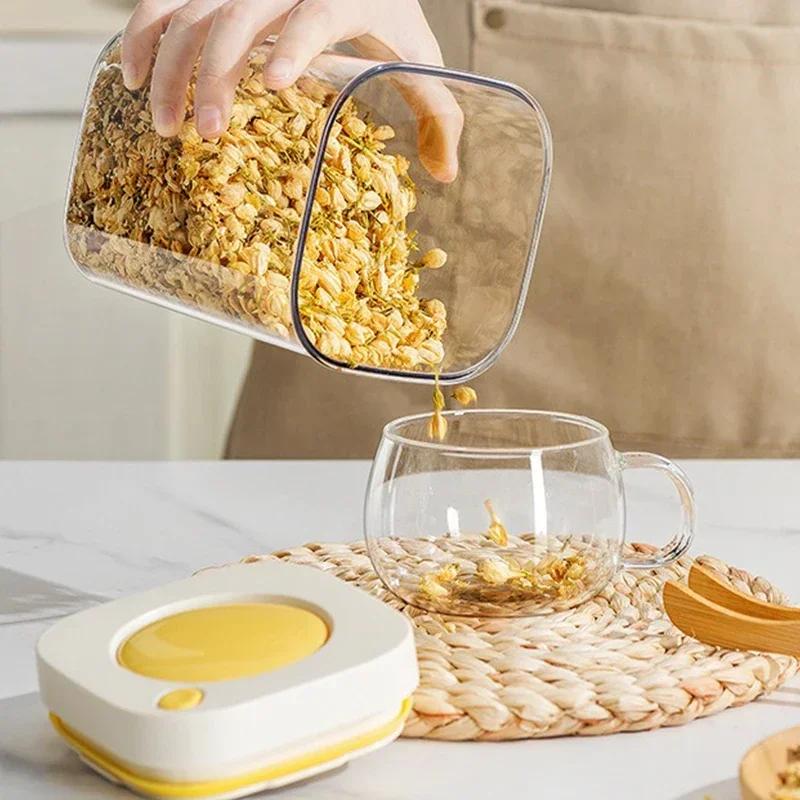 Próżniowe pudełko do przechowywania żywności, plastikowe, szczelne, zachowujące świeżość, ziarna kawy, przezroczysty pojemnik do przechowywania, kuchenne słoiki do przechowywania
