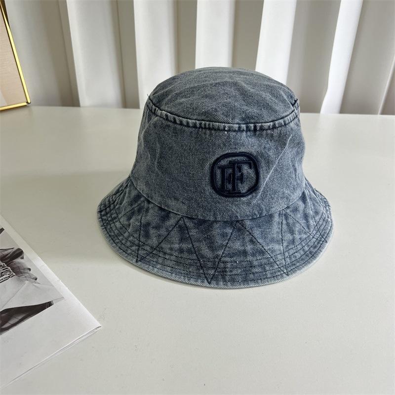 

Letter bucket hat embroidery versatile face small bucket hat big head circumference sun protection sunshade cowboy hat M（56-58cm） світло-синій колір