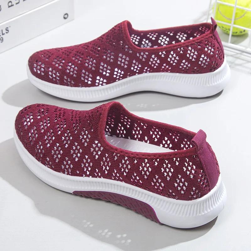  NEW Summer Korean Mesh Comfortable Women Shoes Breathable Hollow Sports Walking Sneakers Casual Flat Ladies Dance Shoes