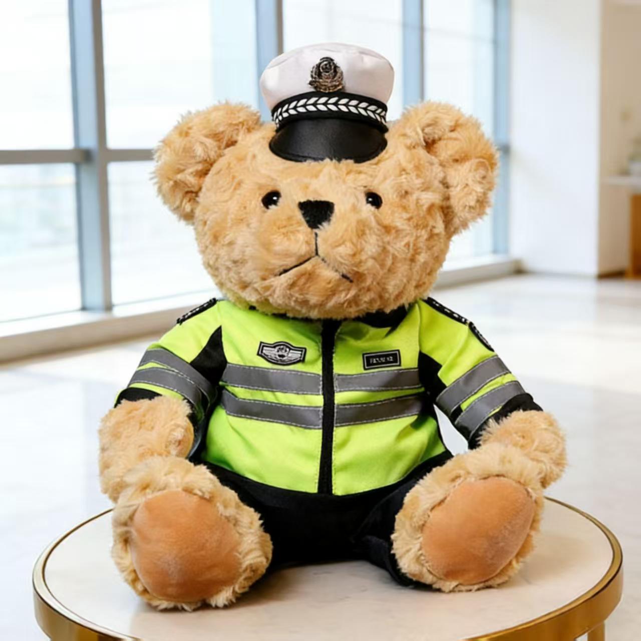 Pukeyue Politie Uniform Teddybeer Pluche Speelgoed Zacht Gevuld Dier Pop Leuke Pluche Verjaardagscadeau Jongens Meisjes Kind Bank Huisdecoratie 27cm beige
