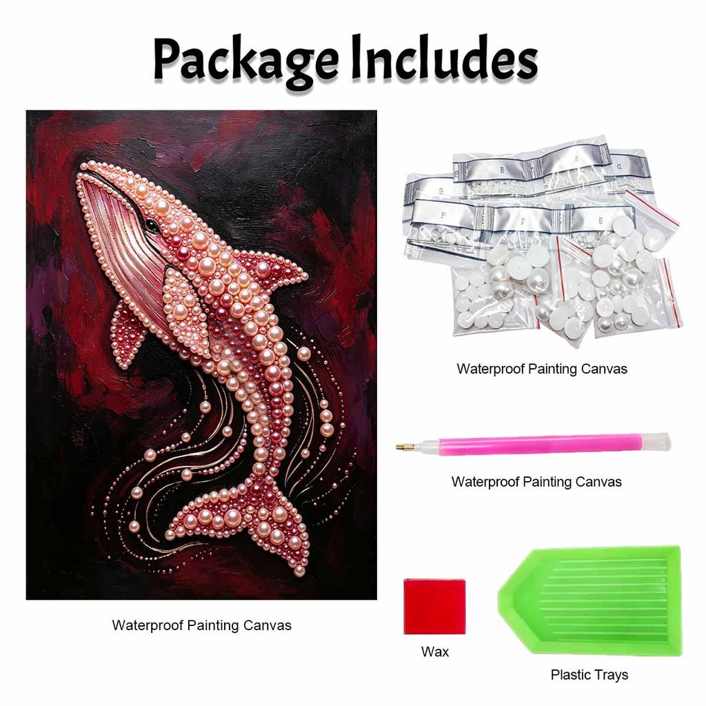 DIY Framed Pearl Painting Kit Red Whale Pattern Sparkling Bead Canvas Creative Craft Gift for Women Adults Wall Art Decor Hobby Projects Supplies