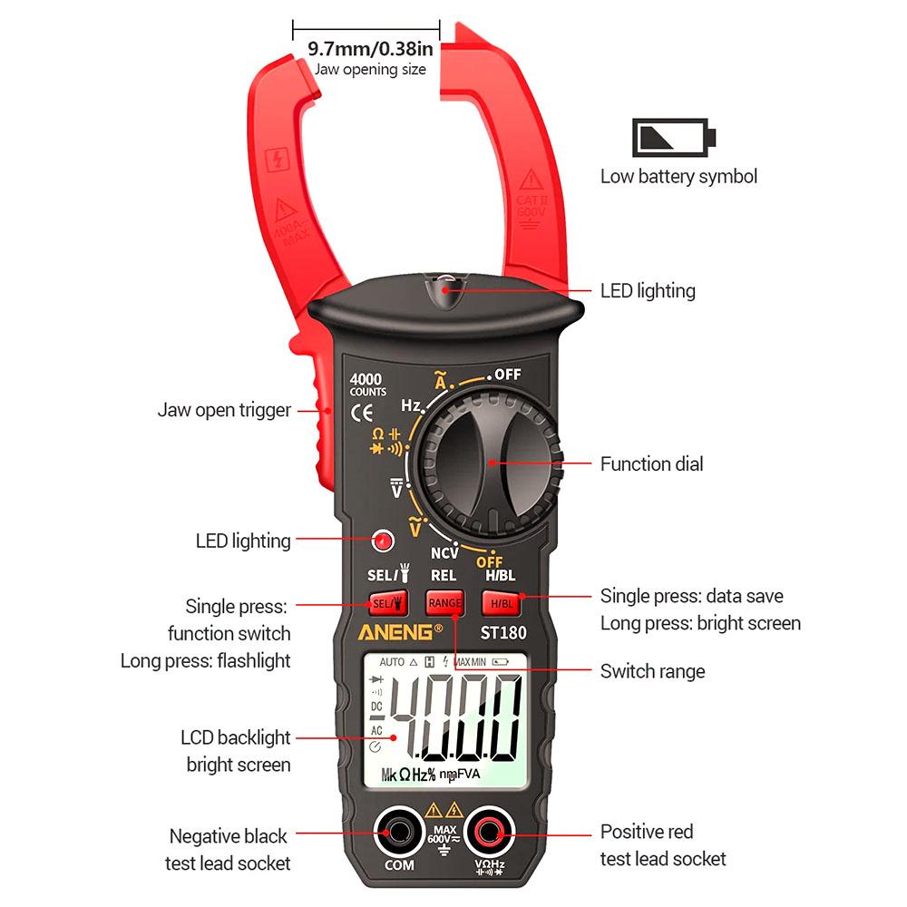 Car Electronics Tester Multimeter Ammeter Voltage Tester Digital Clamp Meter DC/AC Current Amp Hz Capacitance NCV Ohm Test Tools