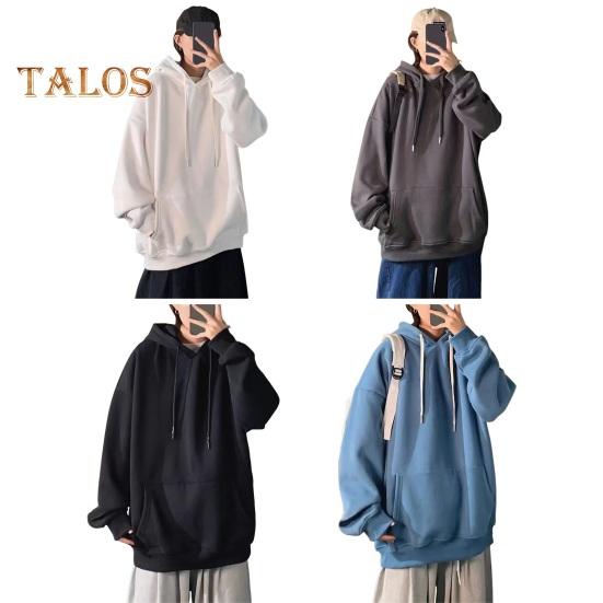 Men Fall Winter Hoodie with Big Front Pocket Solid Color Drawstring Long Sleeves Hooded Elastic Cuff And Hem Thin Daily Wear Casual Sport Top