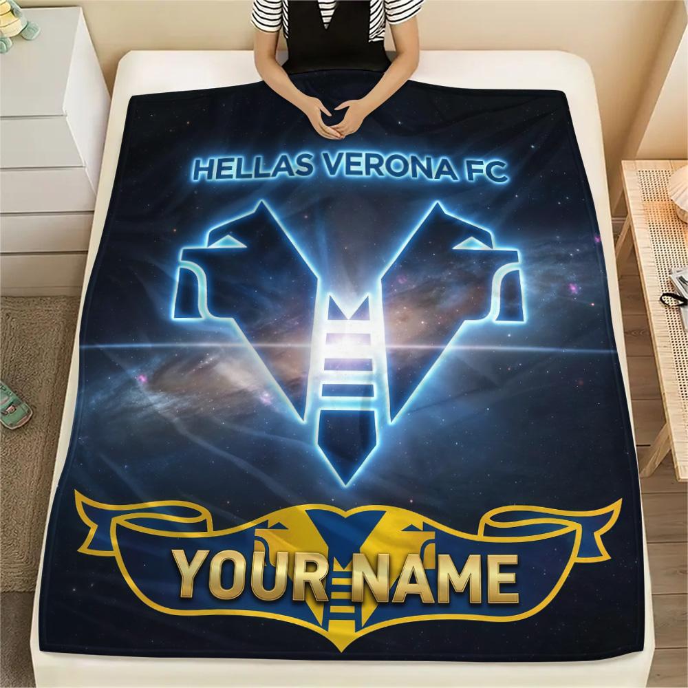 Custom Name Hellas Verona FC Flannel Blanket, High quality Comfortable for All Seasons, Home Decor, Warmth and Comfort