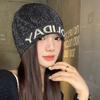 Korean Style Highlight Letters Black Knitted Baotou Hat for Women Showing Face Small Versatile Pile Hat Big Head Circumference Pullover Cold Hat