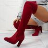 Fashion Autumn Women High-heeled Over Knee High Boots Elastic Flock Long Thigh High Boot Thick Heel Side Zipper Fashionable Womens Boots