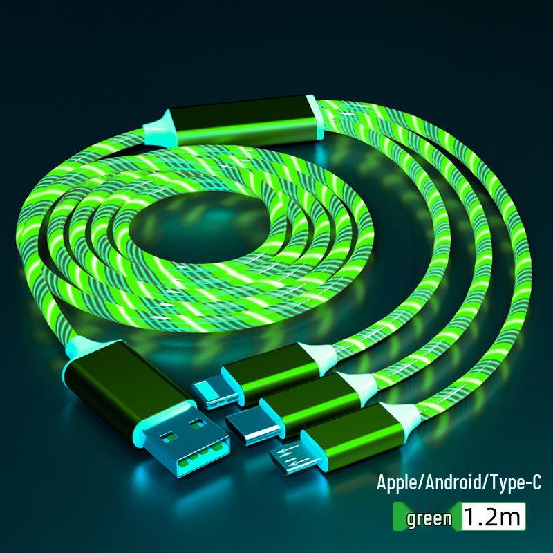Luminous 3-in-1 Charging Cable with Running Light, Universal for Android, Apple, Huawei with Laser Engraving.