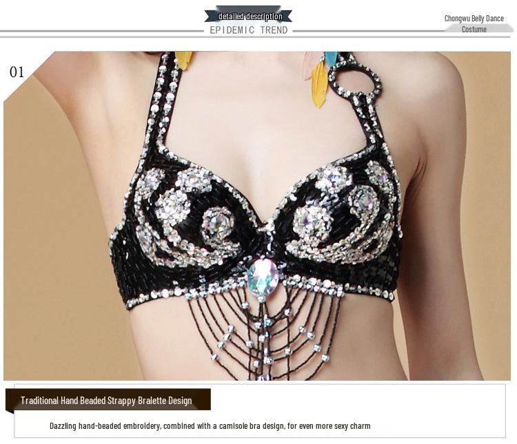 Handmade Beaded Belly Dance Costume Set - Bra & Waistband for Stage or Nightclub