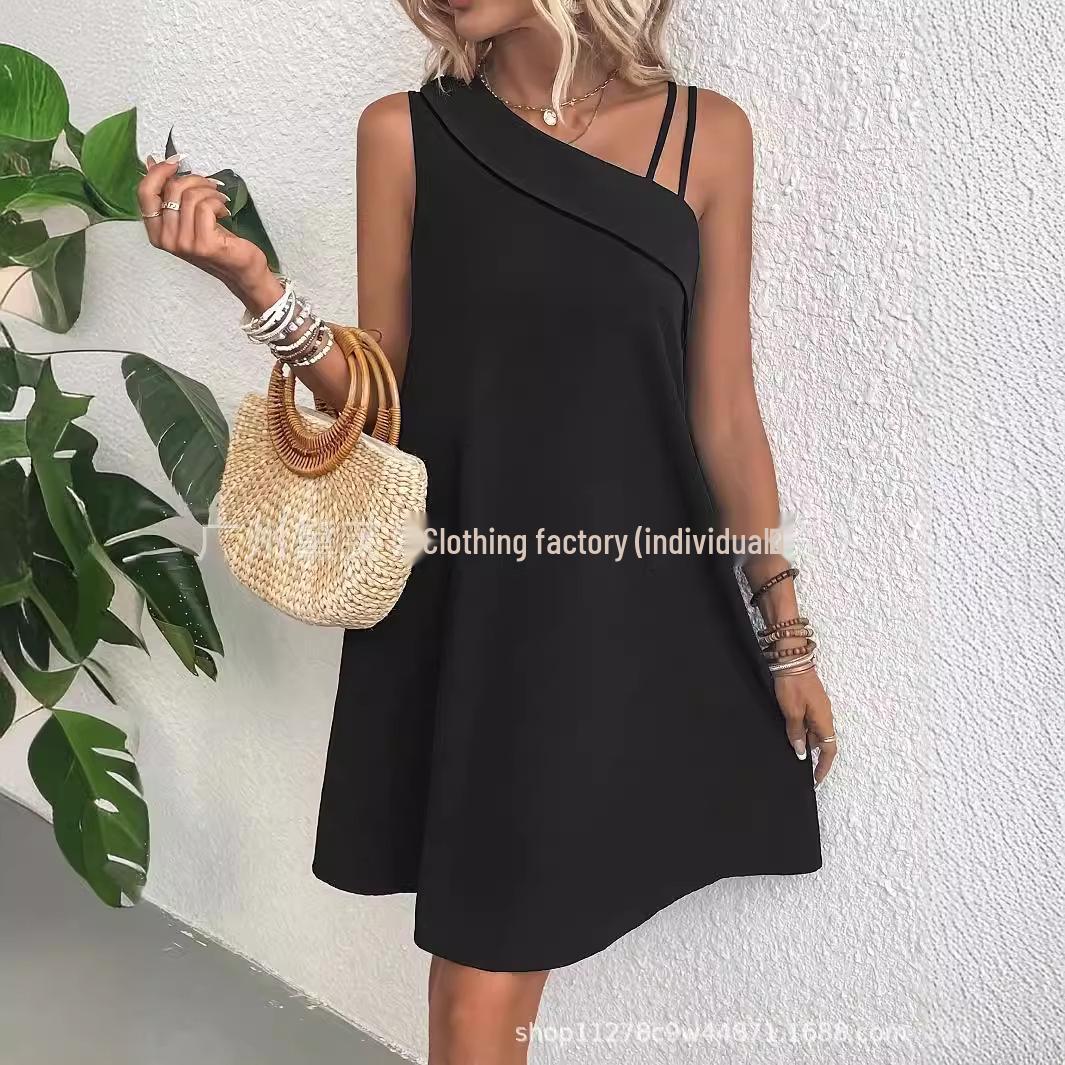 

Asymmetrical One-Shoulder Spaghetti Strap Dress 2024 Small