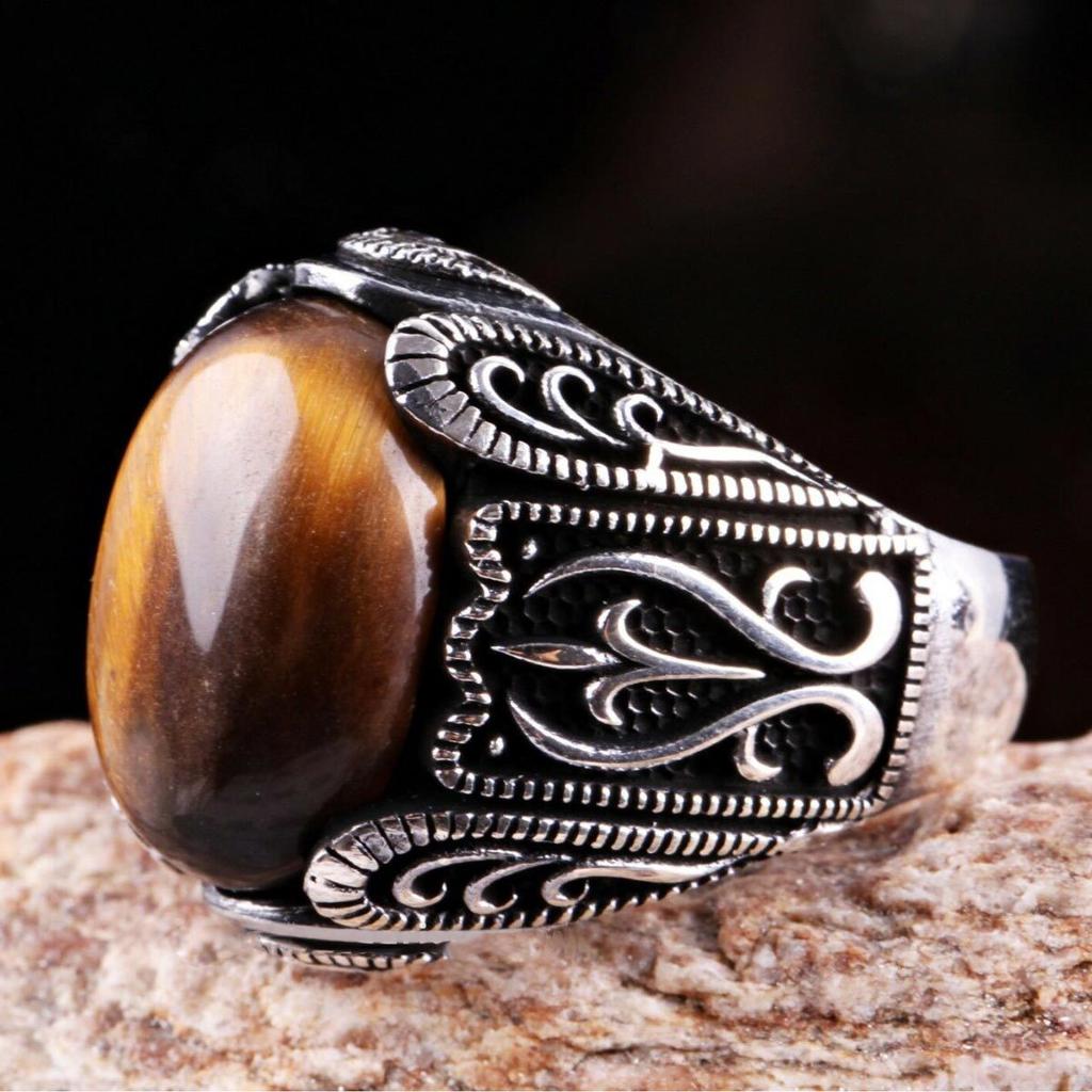 2026 New Alloy Ring Fashion Oval Turtle Face Tiger's Eye Stone Men's Simple Men's Ring Ring
