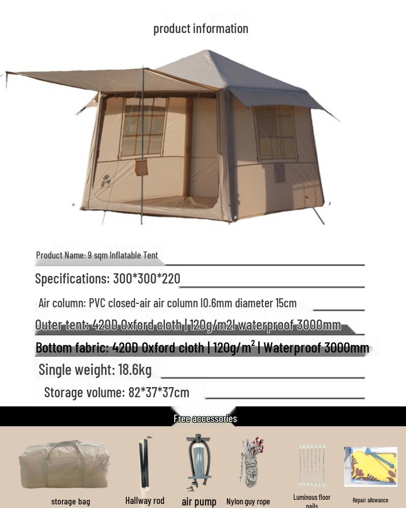 Inflatable Outdoor Camping Tent - Family Travel & Picnic, Portable, One Bedroom & Living Room, Rainproof & Sun Protection, In Stock