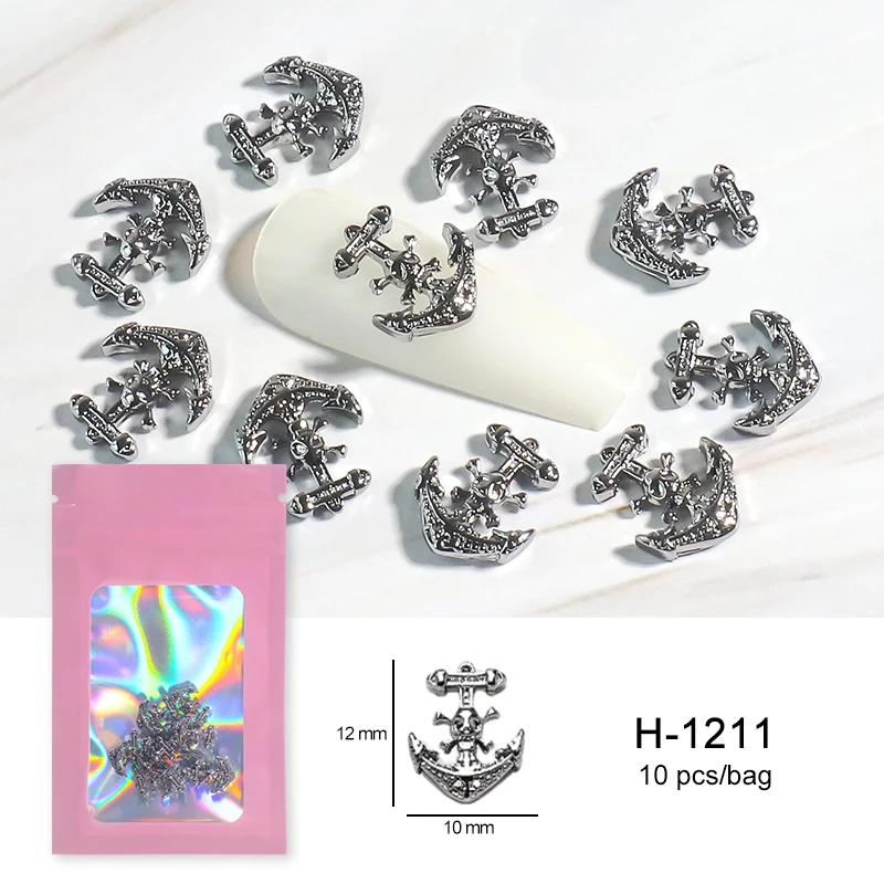 Alloy Skull Nail Charms Retro Halloween Decals Ornaments 3D Ghost Silver Classic Jewelry Nails Art Design Manicure Accessories