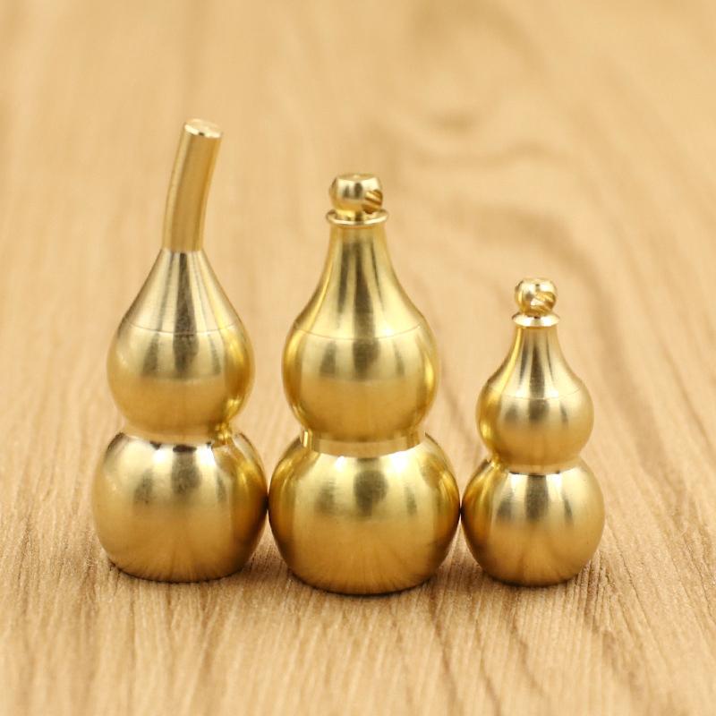 Traditional Chinese Natural Feng Shui Brass Gourd Brass Mental Golden Wu Lou Health Enhance Luck Ornament Home Decor