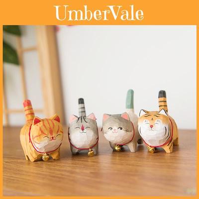 Wooden Cat Handcrafted Carving Modern Art Desktop Decor For Gift Giving