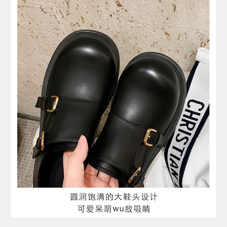 Fashion All-Match Low Heels Shoes Woman Flats Slip-on British Style Round Toe Dress Slip On Nurse Retro Preppy Rome Rubber Fabric