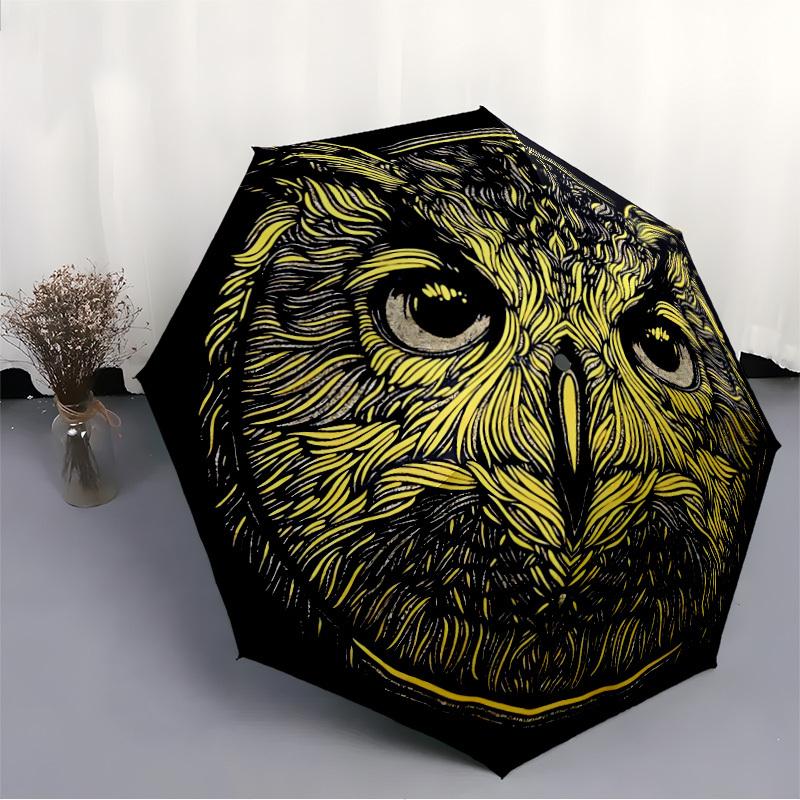 1pc Owl Feather Automatic Folding Umbrella, Sturdy And Durable Automatic Folding Umbrella with 8 Ribs, Convenient for Outdoor Use061