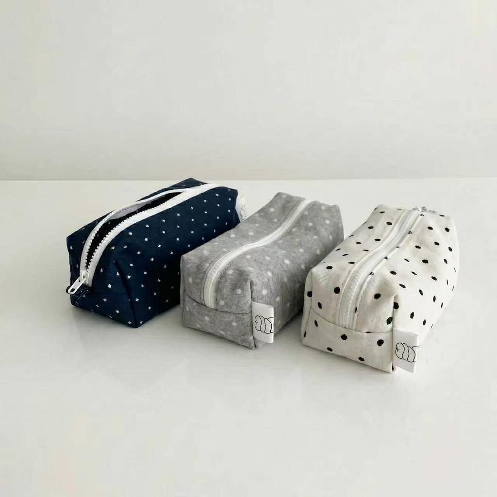 Canvas Dot Pattern Pen Case With Large Capacity For Girls And Students