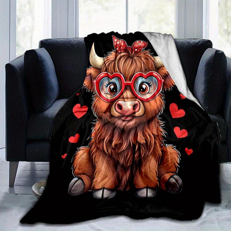 1pc. Cute Cow Heart Glasses Print Blanket - Perfect for Home, Office, Outdoor Use, Gift Idea, Suitable for All Seasonsz041723 75x90cm
