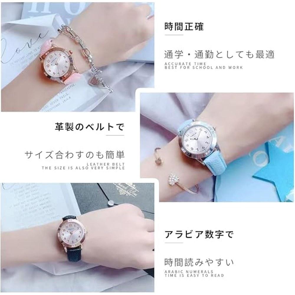 Generic Girls Quartz Watch 28mm Round Face PU Leather Band Arabic Numeral Daily Water Resistant Red and Gold