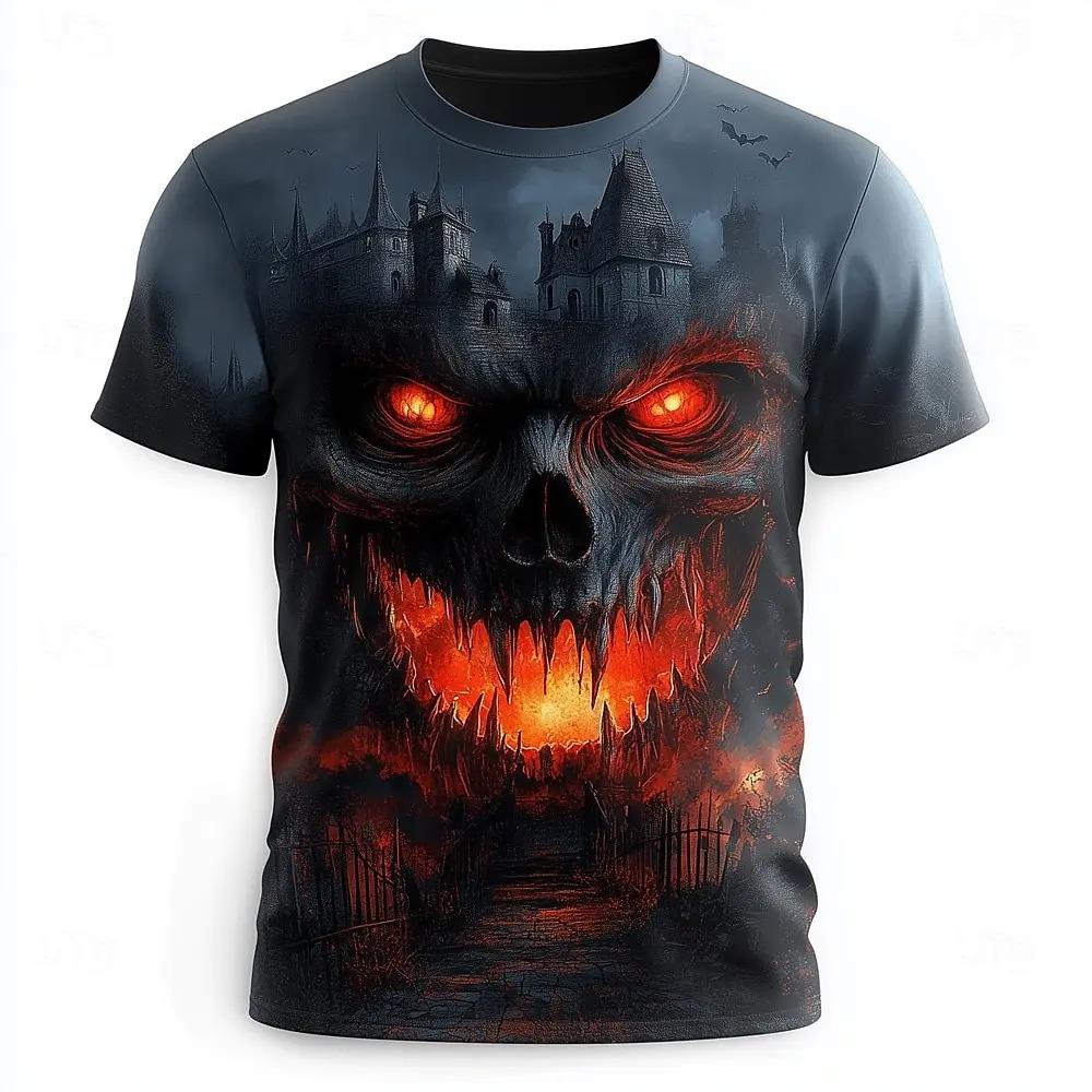 Men's Graphic Skull Flame Motorcycle T Shirt Casual Streetwear Short Sleeve T Shirt 3D Print Crew Neck Tees Top Vintage Clothing