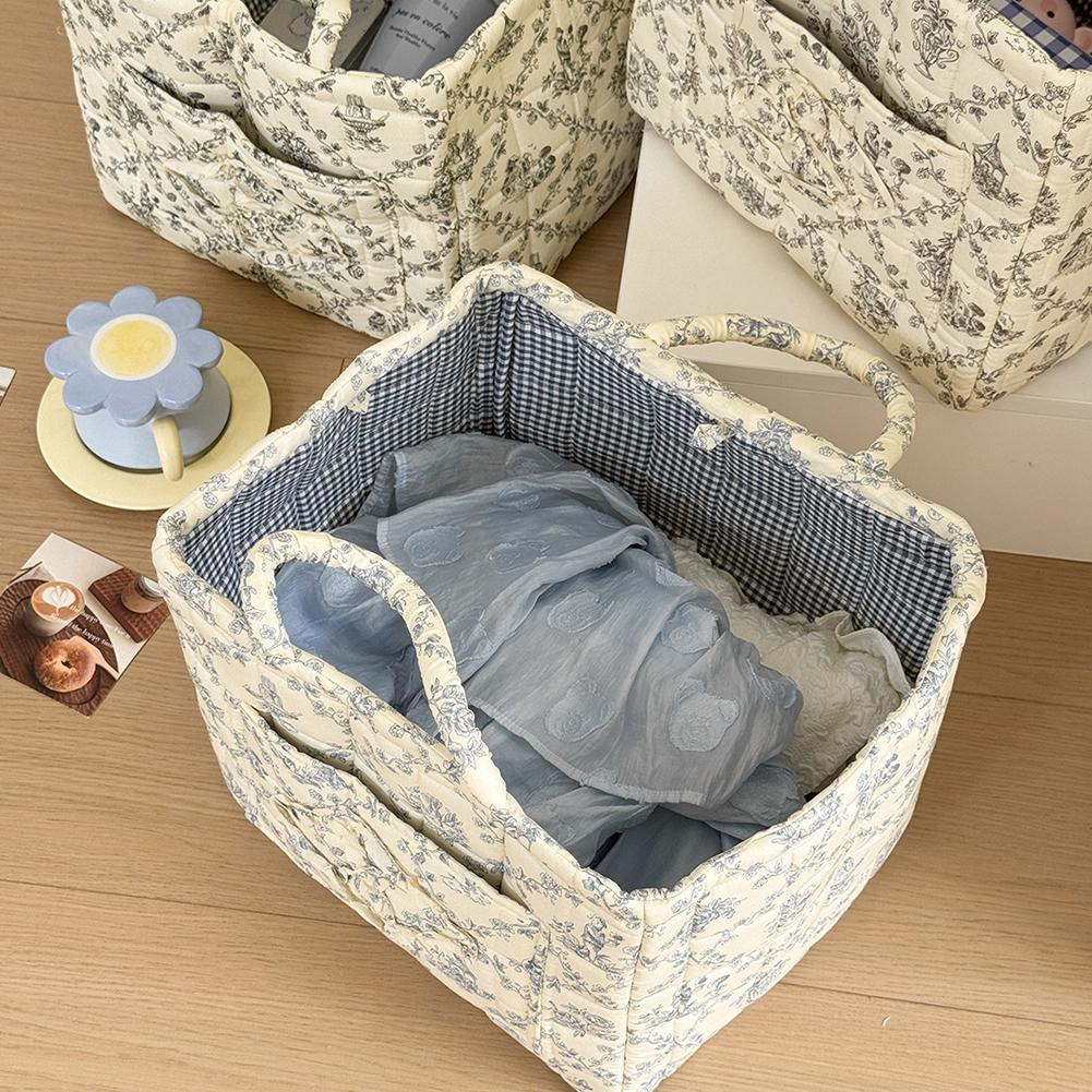 Pastoral style Fabric Storage Basket with Handle Quilted Laundry Hampers Big Capacity Portable Underwear Sorting Basket for Home