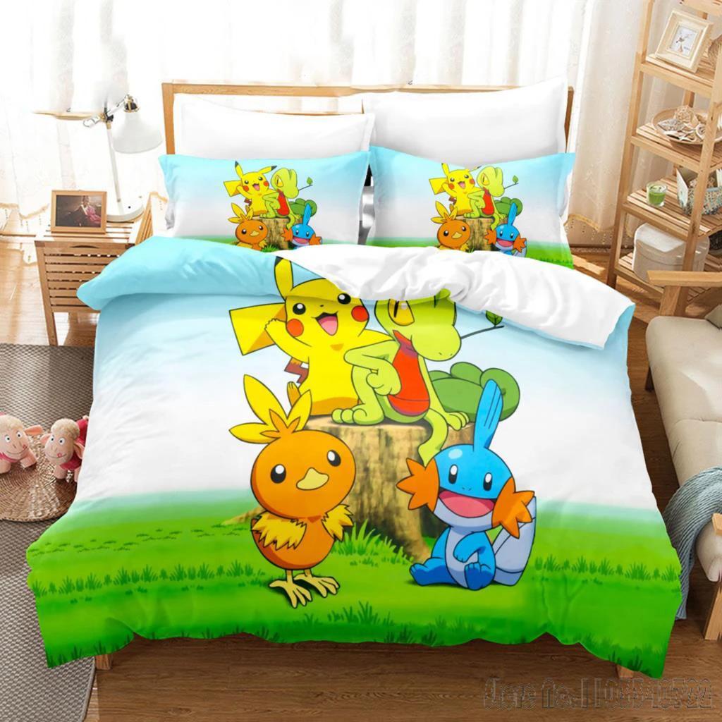 Anime Popular Pokemon Pillowcase Pikachu Bedding Set Baby Duvet Cover Sets Bedclothes Twin Single King Kids Adult Gift