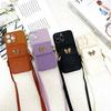 Butterfly Wallet Strap Case For iPhone 16 Pro Max 15 11 13 12 14 Plus 16E 17 Diamond Card Holder Crossbody Cord Lanyard Cover
