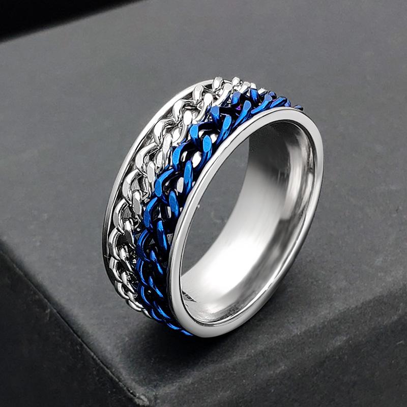 Spin Rotating Anxiety Fidget Titanium Rings For Men Colorful Stainless Steel Chain Finger Men Ring Punk Rock Hippie Accessory