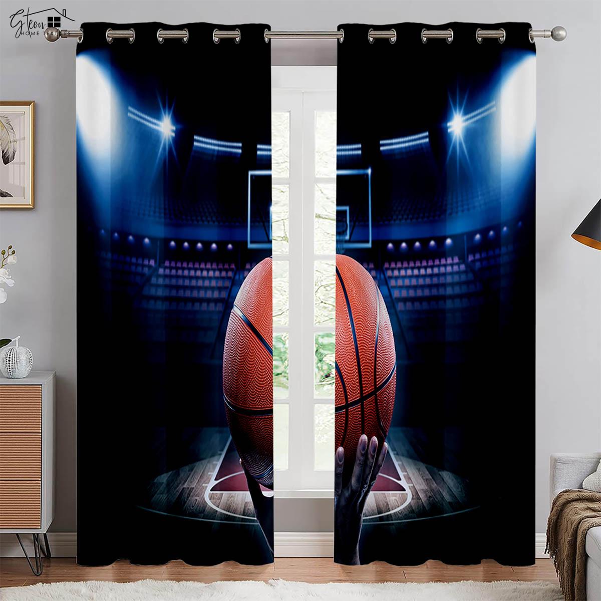 

2 шт. Крутые шторы с изображением баскетбола и 3D-печатью для соревнований по баскетболу Slam Dunk, декоративные шторы для гостиной, комнаты для мальчиков, можно стирать в стиральной машине W50xH130(CM)x2PCS&Rod pocket