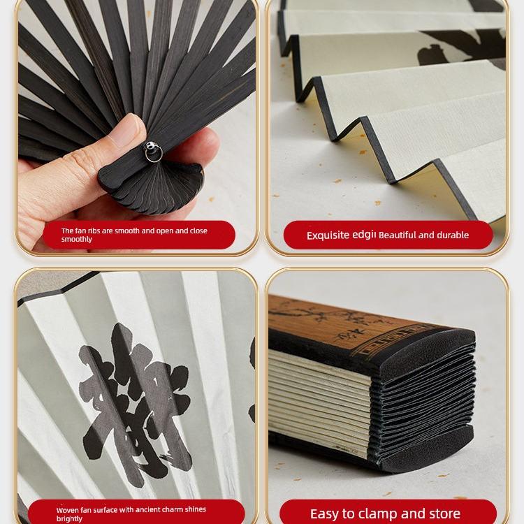10inch Ancient-Style Folding Fan for Men, Summer Silk Folding Fan, Bamboo Fan for Hanfu, 2026 New Model Portable Fan