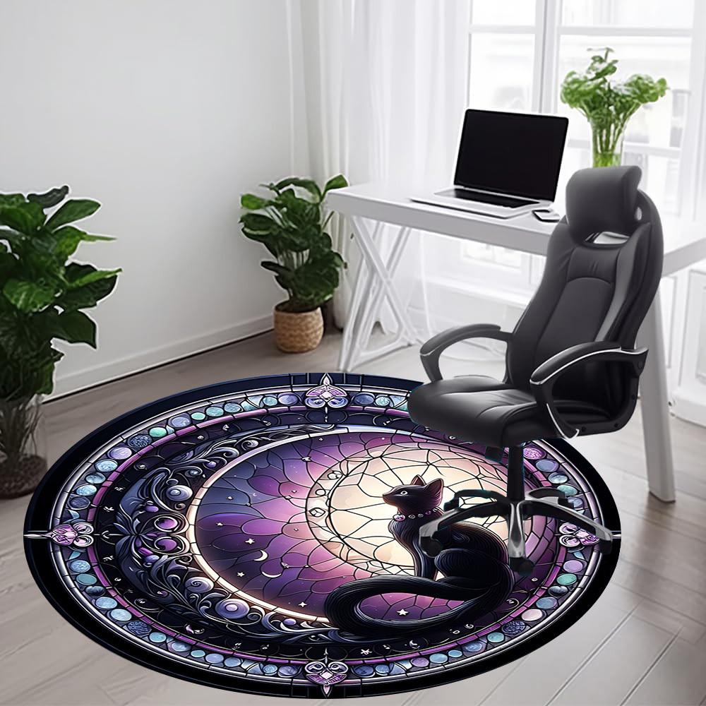 1pc Stained Glass Cat Office Round Area Rug, Indoor Mat Suitable ForOffice, Under Office Chairs Bedroom Living Room Home Decor, Room Deco,  T142