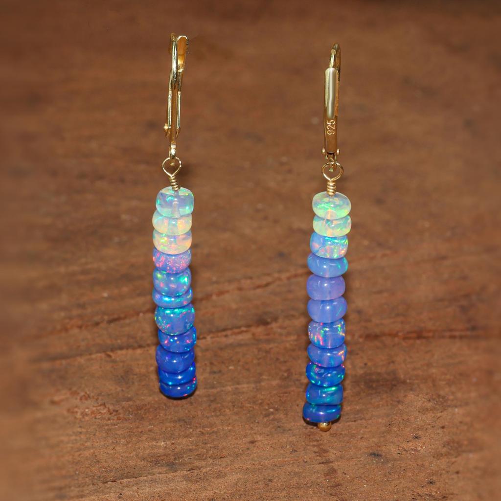 Genuine Blue Opal Beaded Earring, Ethiopian Opal Beads Cluster Earring, Opal Handmade Dangle Earrings for Women, October Birthstone Earring