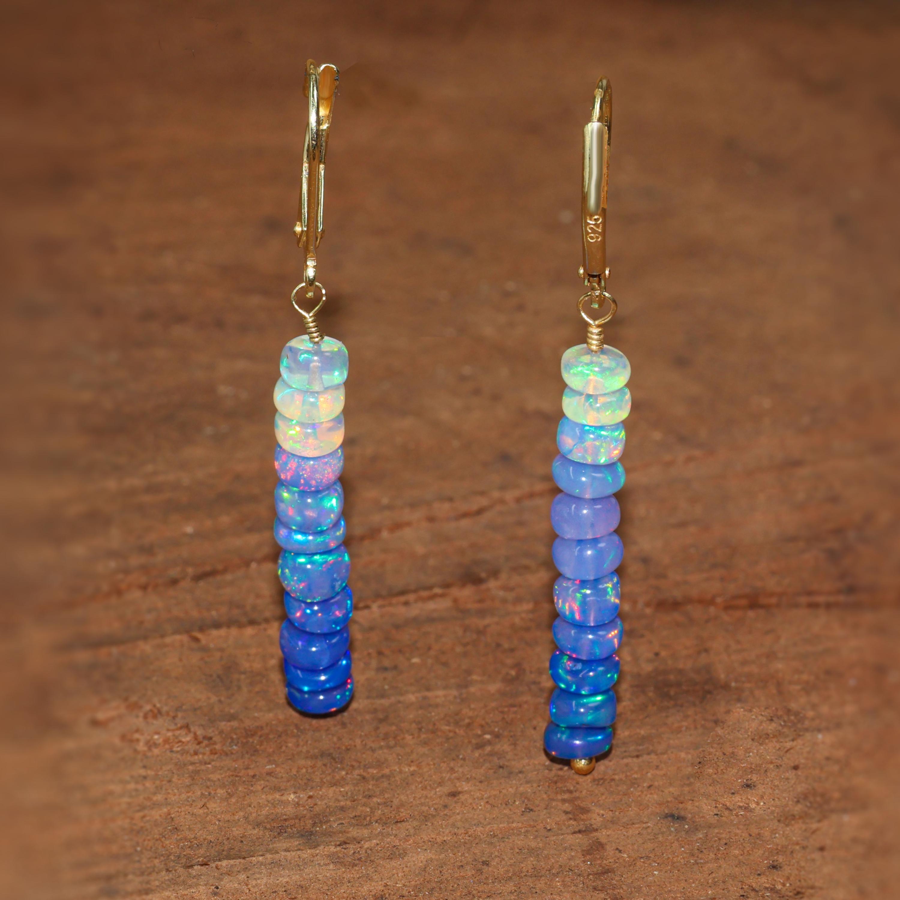 

Genuine Blue Opal Beaded Earring, Ethiopian Opal Beads Cluster Earring, Opal Handmade Dangle Earrings for Women, October Birthstone Earring 1.6 INCH золотий/жовтий