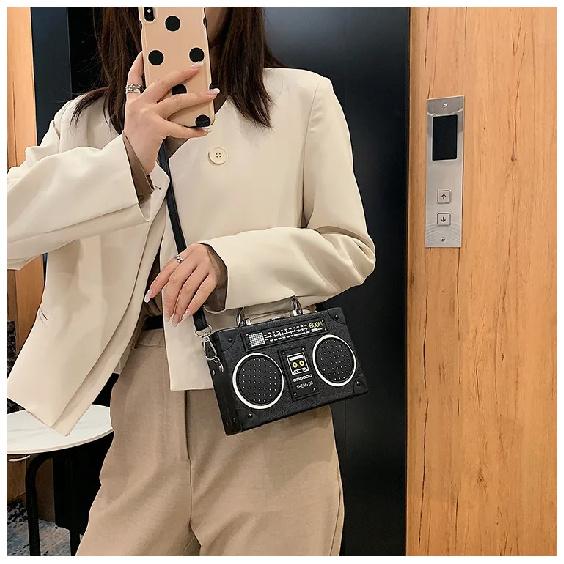 Fun Creative Radio Shape Women Handbag Fun Retro Individual Crossbody Bag Vintage Shoulder Bag Unique Small Box Messenger Bag
