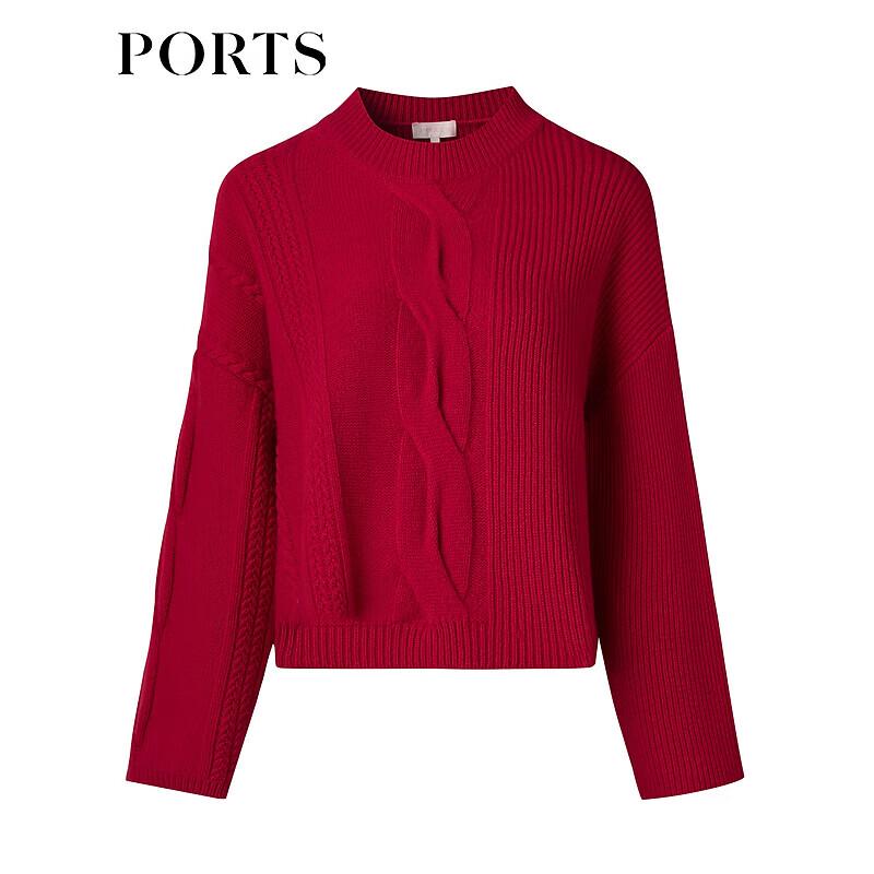 PORTS Women's Dark Red Striped 100% Wool Pullover