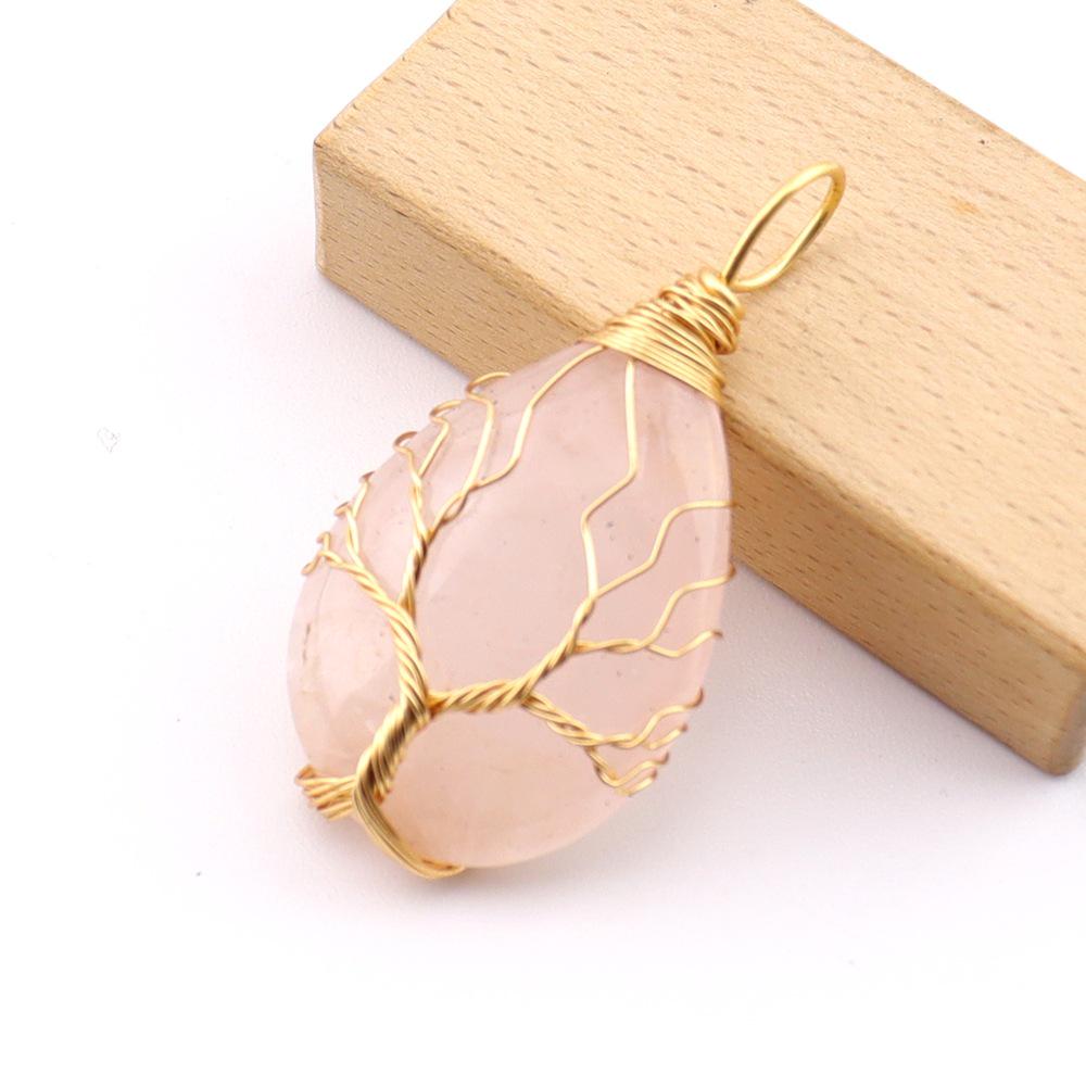 Natural Stone Agate Water Drop Tree of Life Pendant Necklace N781