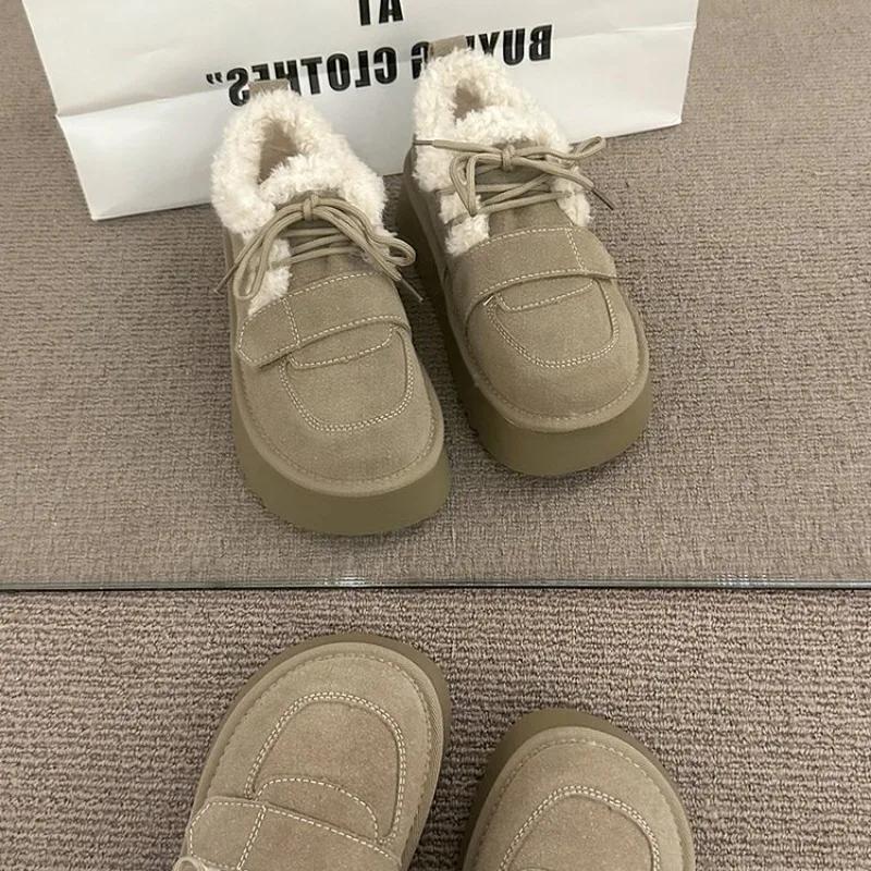 Fashion 2024 New Flat Heel Lace Boots Australia Winter Shoes for Women Plush Round Toe Boots Women Fur Lolita Rubber Ladies 35-40