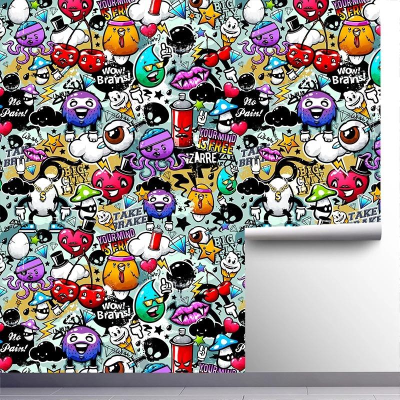 Cartoon Graffiti Pattern 3d Wallpaper Living Room Bedroom Bathroom Wall Paper 3d Home Decor