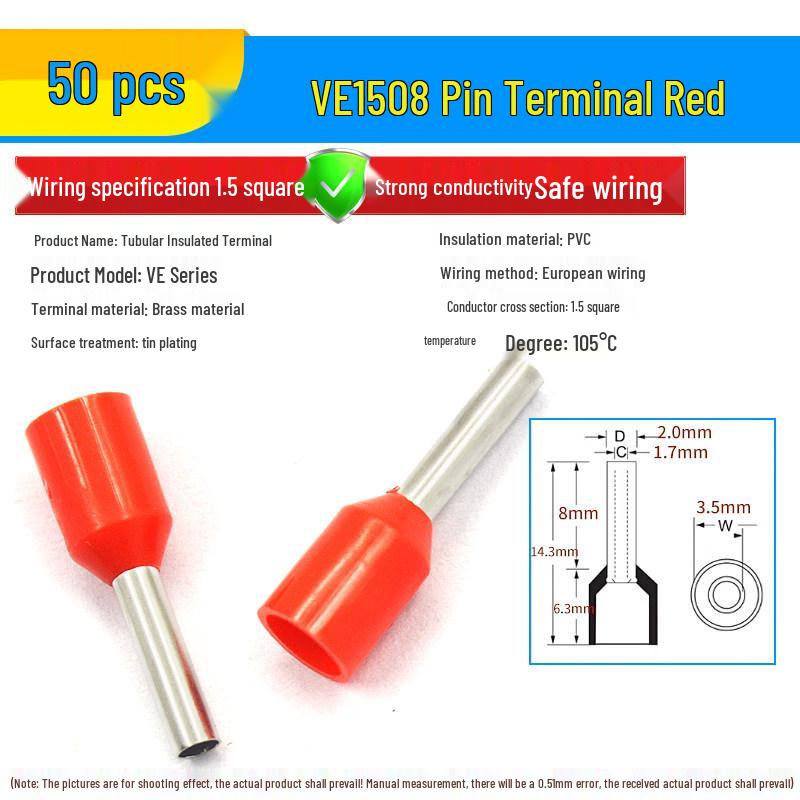 European Tubular Wire Connectors: VE0508, 7508, 1008, 1508, 2508 Pin Terminals