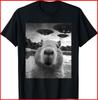 Capybara Selfie with UFOs Weird Funny Black Cotton T-Shirt S-5XL